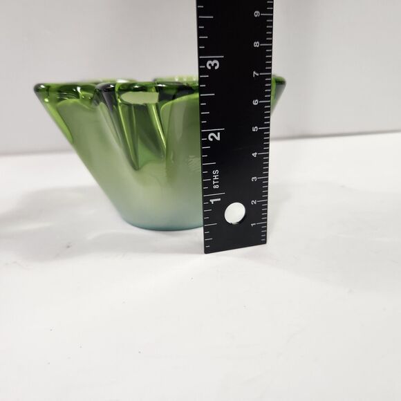 Vintage Mid Century Jade Green And White Sasaki Art Glass Bowl Ashtray Cigars - Picture 9 of 10